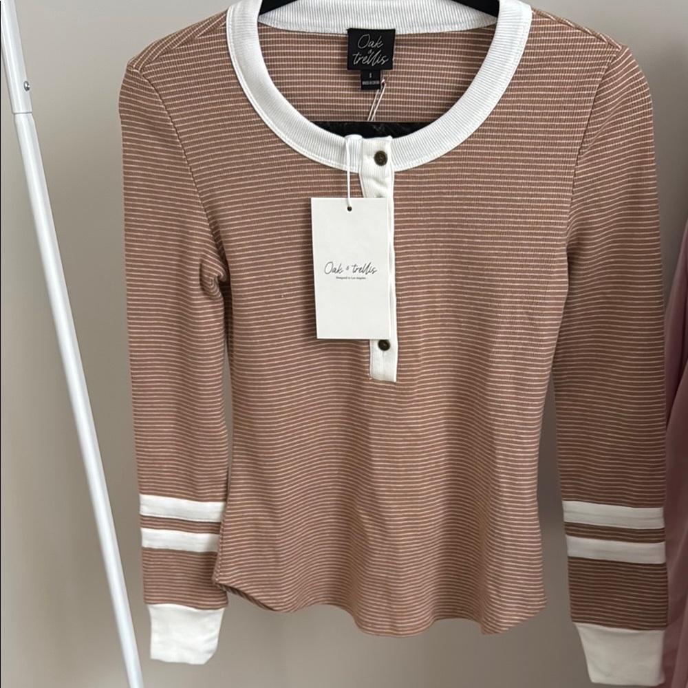 Chic Wish Brown Striped Long Sleeve Top